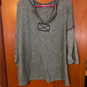 Relaxed Heather Gray V-Neck Tunic Top